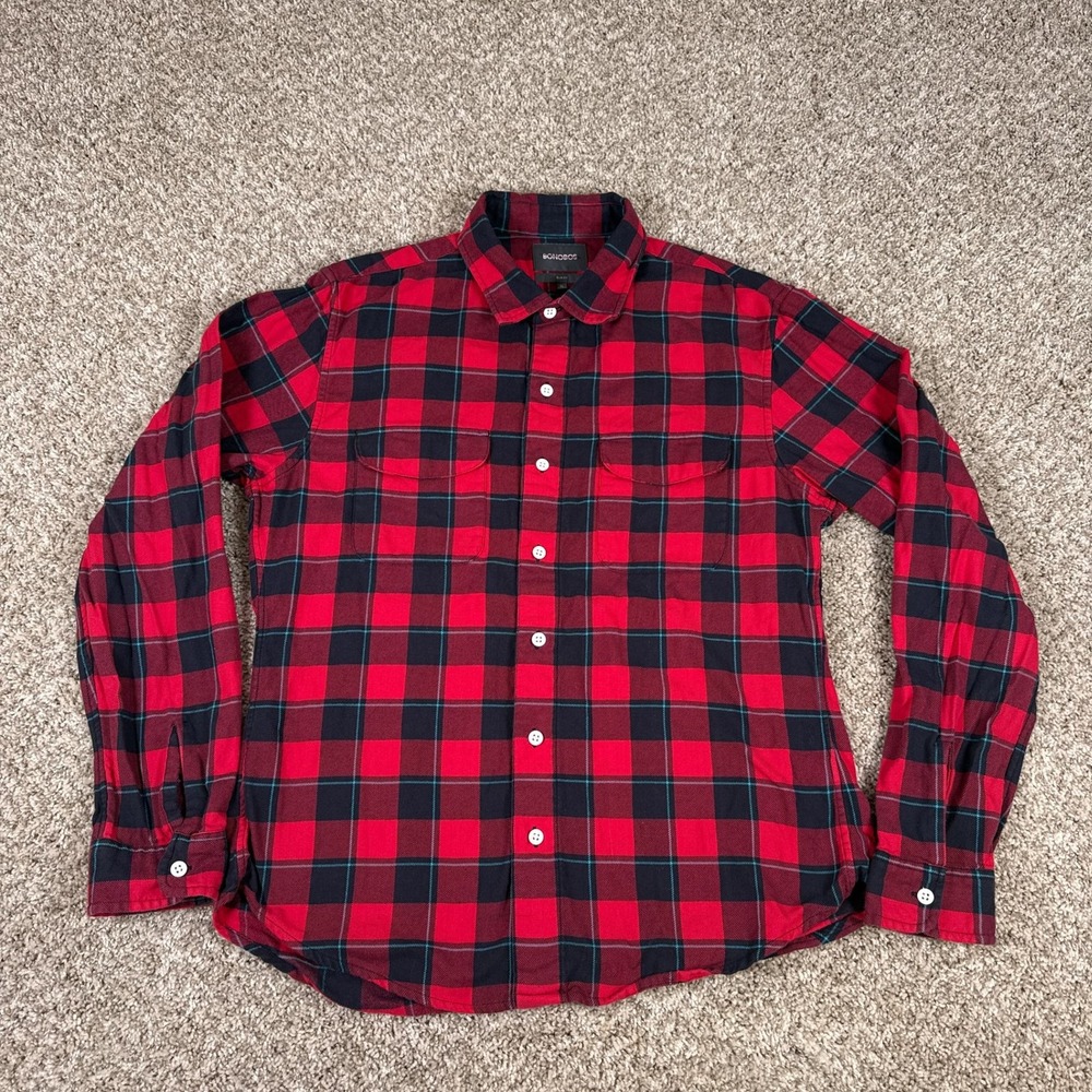Bonobos Shirt Mens XL Red Black Plaid Flannel Button Up Long Sleeve Slim Fit - Picture 3 of 13